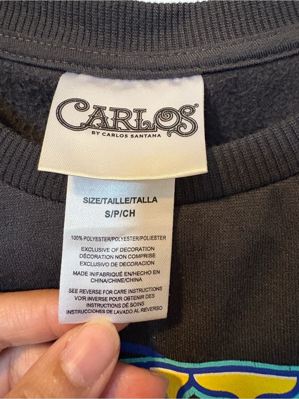 Carlos Santana Black Crewneck with Neon Pink & Yellow Graphic - Picture 2 of 4